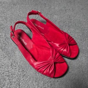 Easy Street Womens 8.5M Slingback Wedge Sandals Red Knotted Bow Peep Toe 30-5297